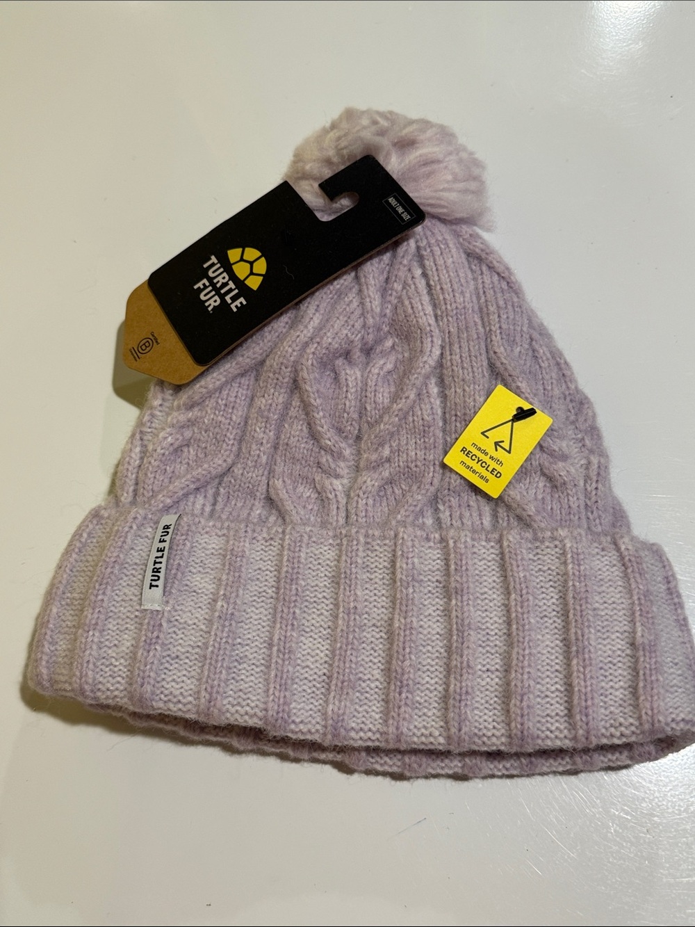 Turtle Fur Lilac Cable-Knit Pom Beanie